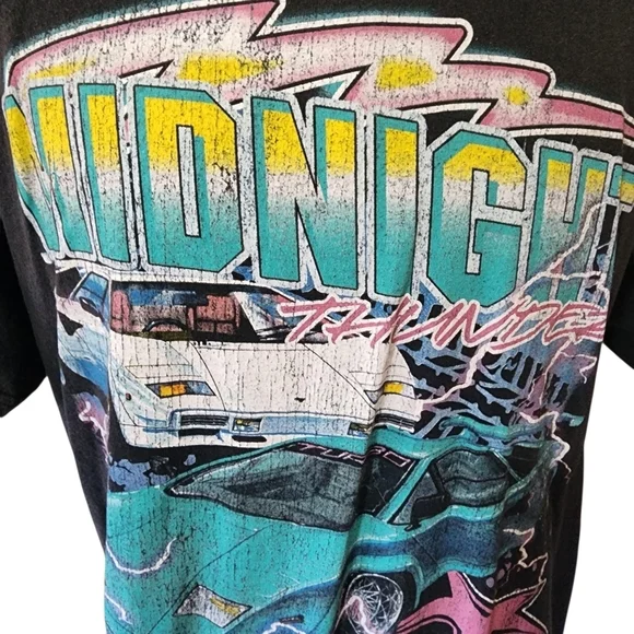 GOAT CREW Midnight Thunder Graphic Tee Black Retro 80s 90s Car Racing Shirt XL - Picture 2 of 5